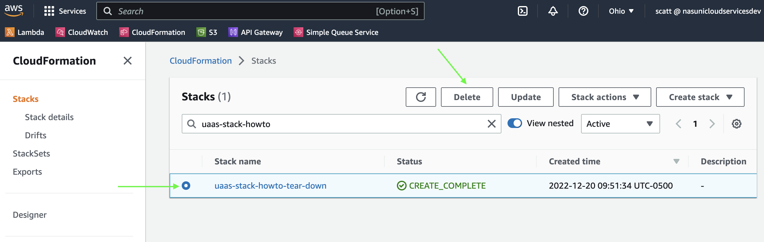 AWS CloudFormation Delete Stack